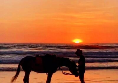 Reiter im Sonnenunergang in Tanger am Strand
