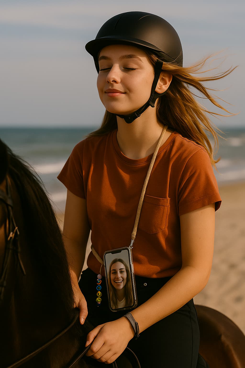 Mädchen reitet am Strand von Tanger auf einem Pferd – Taziri Kids Riding School